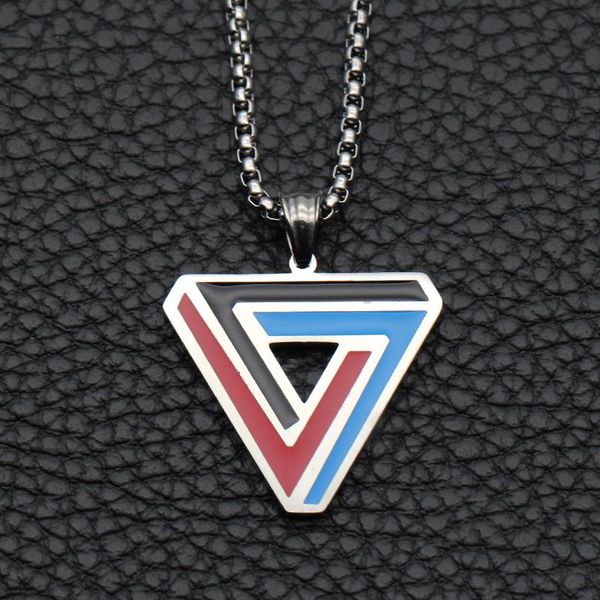 

chains men's necklace chain tri-color mixed color triangle pendant stainless steel temperament simple men jewelry on the neck, Silver