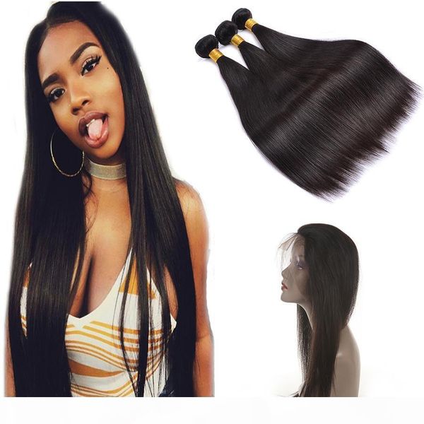 

8a hair brazilian virgin hair pre plucked 360 frontal with bundles straight hair weaves 360 lace frontal with bundles 360 lace frontal, Black;brown