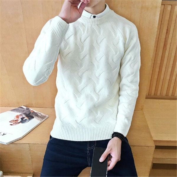 

2020 new brands twist sweater knitting winter men's o neck cotton sweater jumpers pullover men 4xl, White;black