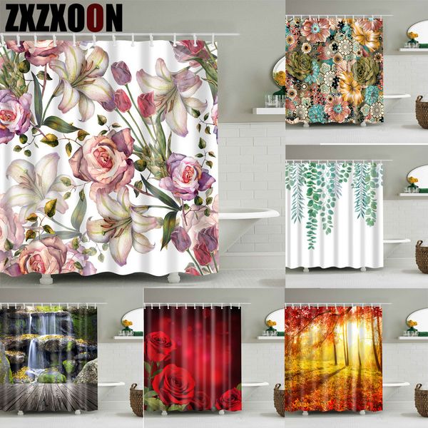 

colorful trees flower palm sunflower bathroom curtain waterproof polyester shower curtain bath curtain for bathroom with hooks