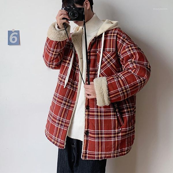 

2020 new winter jacket men plaid casual parkas men coats loose fit thick warm winter jacket1, Black