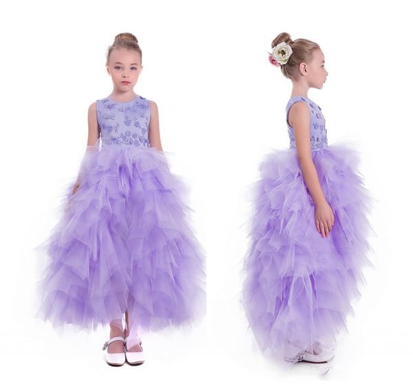 

jewel lavender hand made flower tulle ankle length high low sleeveless wedding dresses flower girl girl dresses, White;blue