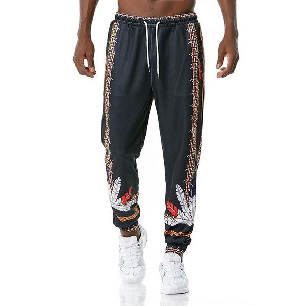 

2020 autumn new men ethnic style striped printed casual pants fashion vintage mens jogger track pants male hip hop long trouser, Black