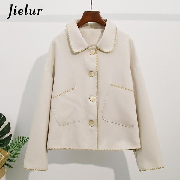 

solid color jackets women loose slim chic jacket 2020 new xs- autumn outerwear turn-down collar coats pocket long sleeve1, Black;brown