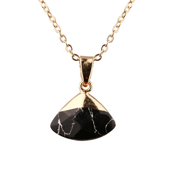 

sector shape white line black turquoise marble quartz pendant necklace fashion necklace women jewelry, Silver