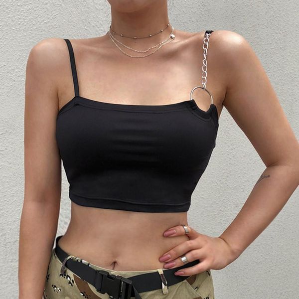 

top top women летняя одежда цепь кольцо ремешок обрезанные топы дамы клуб готический бак топ формовой панк сексуальные топы обрезанные фемин, White