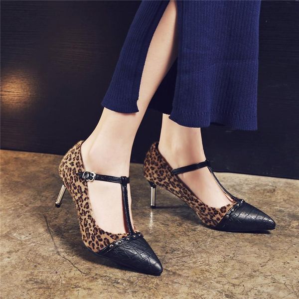 

25-62 plus size high heels shoes women pumps shoes heel women leopard high quality, Black