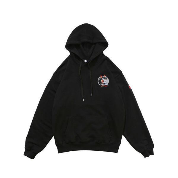 

fashion devil occident embroidered sweatshirt with reflective hood printed loose sweater couple g9qg, Black