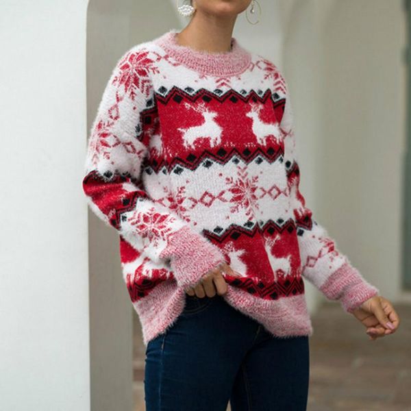

christmas sweater pattern warm loose casual 2020 new pullover knitted seahorse velvet christmas sweater, White;black