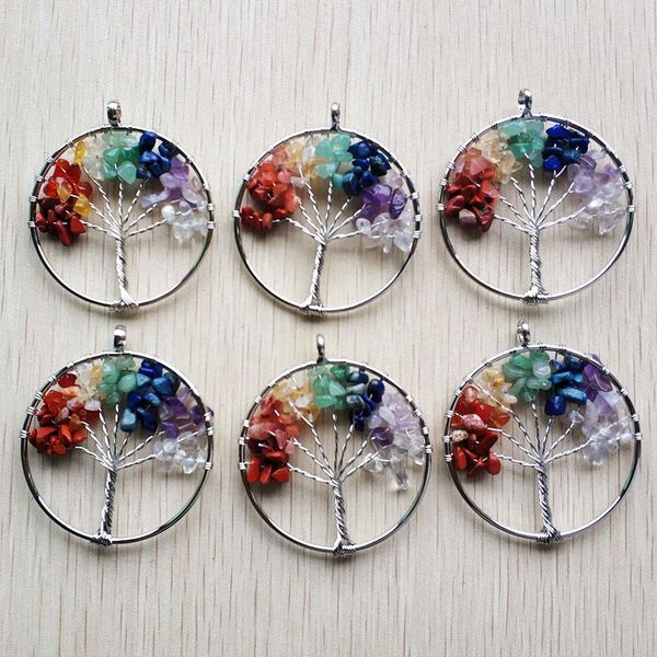 

оптовая продажа 12 шт. лот мода 7 чакра каменное дерево жизнь ручной работы проволоки обернутые подвески 50 мм для ювелирных аксессуаров mar, Black