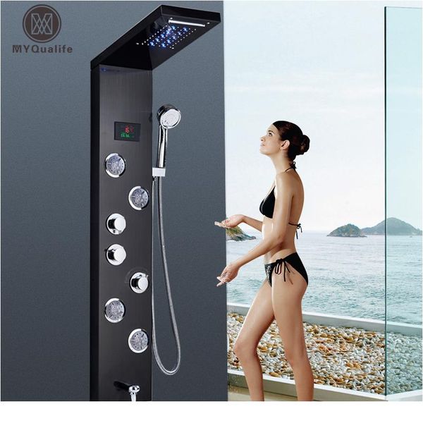 

светодиодный свет душевая панель водопад дождь душевой кран смеситель спа массаж jet ванна душевая колонна смеситель t wmtwvl