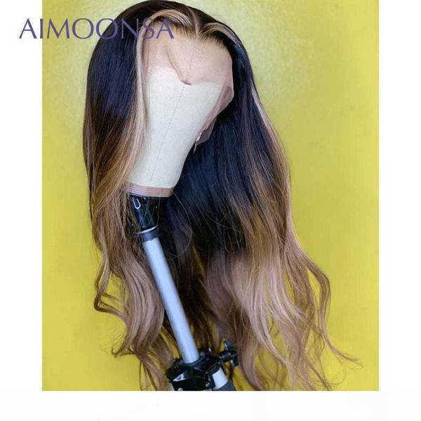 

парик фронта ombre блондинка шнурка человеческих волосы объемной волна ombre парик человеческих волос 1ба 27 средней части парики для чернок, Black;brown