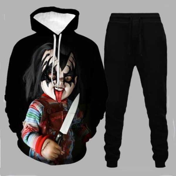 

2021 new men/womens horror movie chucky funny 3d print fashion tracksuits crewneck hip hop sweatshirt and pants + hoodies pt01, Gray