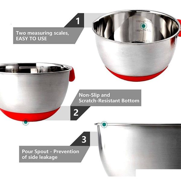 

stainless steel mixing bowls with lid handle non-slip sile base diy cake baking mixer bowl salad grater kitc jllxei bdedome