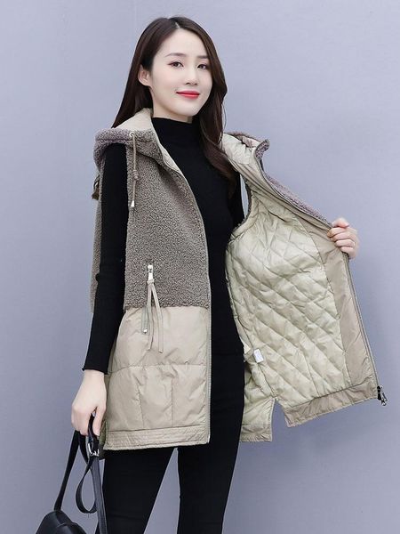 

2021 spring autumn new sleeveless vest female winter warm lamb wool women waistcoat ladies 4xl plus size black women's jacket, Black;white