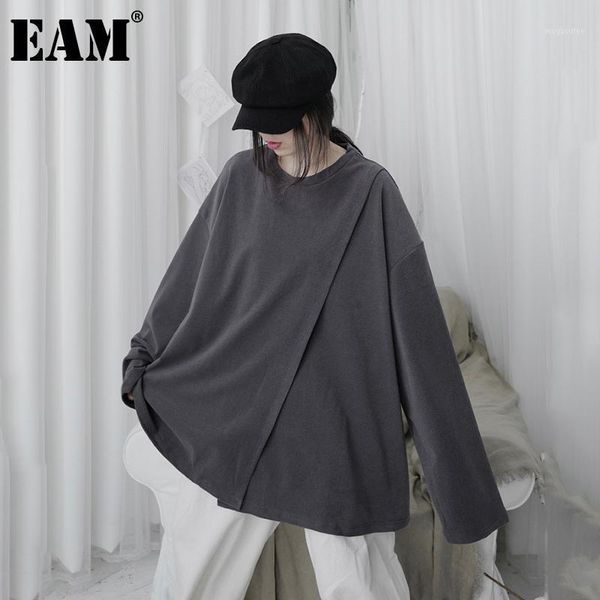 

eam] irregular spliced oversized loose fit sweatshirt new round neck long sleeve women big size spring autumn 2021 1dd05911, Black