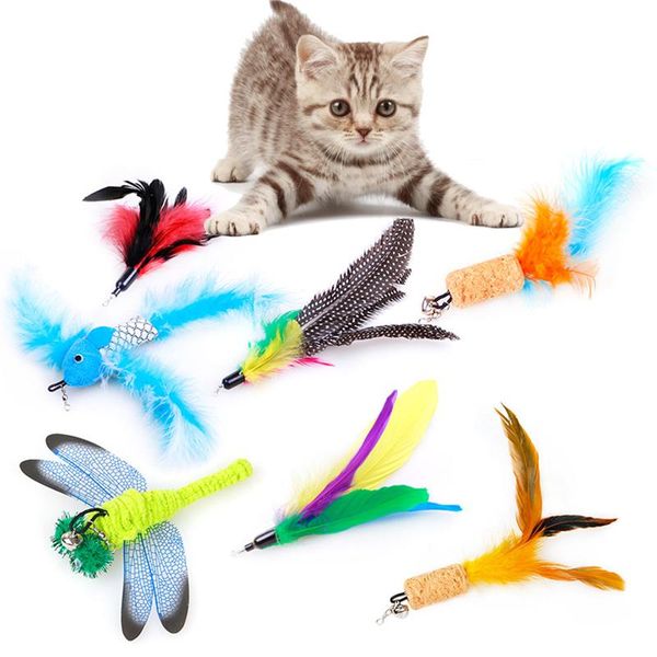 

cat toys 1pc pet feather toy refills teaser wand stick replacement catcher pole feathers