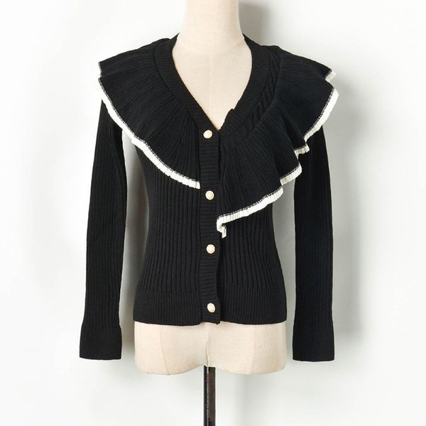 

new track of malha cardigans irregular ruffles decorate on v for long sleeves female coats autumn jumpers shirts lw3l, White;black