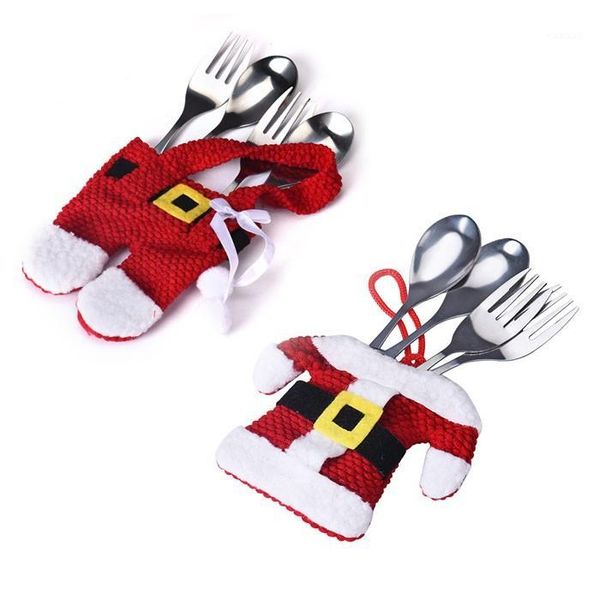 

6 styles christmas decorations silverware holders santa clause snowman elk fork knife pockets dinner table decor cutlery sets1