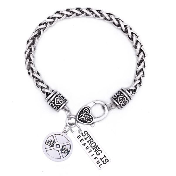 

yiwu factory direct selling weight plate 45lbs i can strong is beautiful train beyond pain gym pendant bangles bracelets, Golden;silver