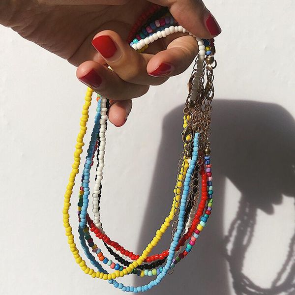 

chokers 10pcs/set women bohemian handmade rainbow beads choker necklace candy color bead satellite jewelry drop, Golden;silver