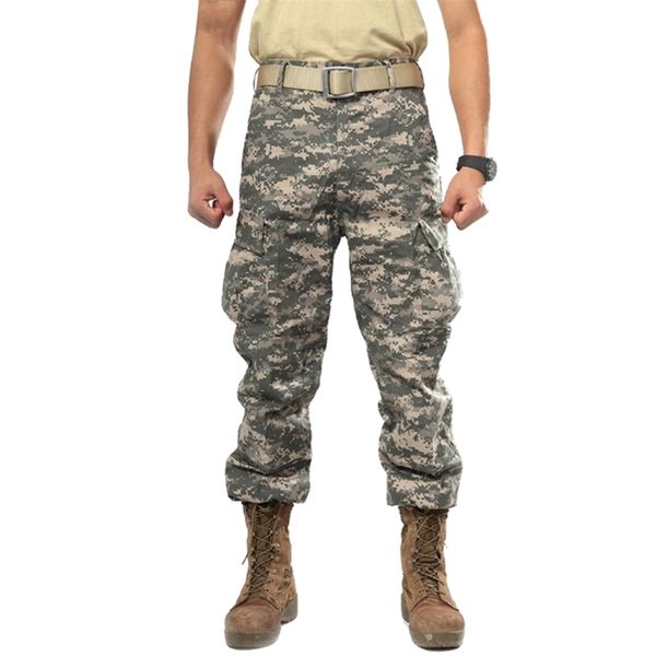 

men's camouflage tactical pants multi-pockets military digital camo swat cargo pants new spring army long trousers for men 201221, Black