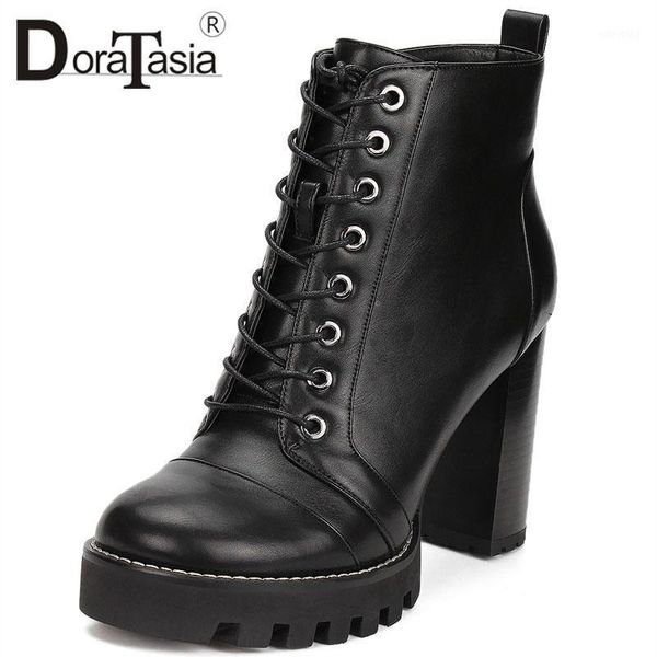 

doratasia 2020 new large size 35-41 chunky high heels ankle boots woman shoes platform shoes woman boots female1, Black