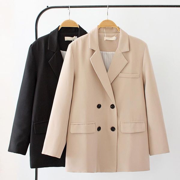 

plus size women's blazer suit jacket coat spring new casual loose long sleeve double breasted formal business office blazers1, White;black