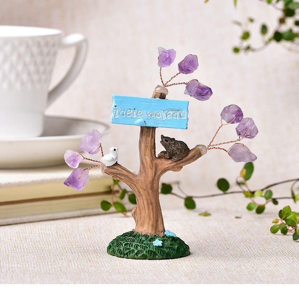 

1pc natural amethyst tree home decoration crystal mineral ornaments resin tree of life lucky tree healing mini animal qylsiz, Black