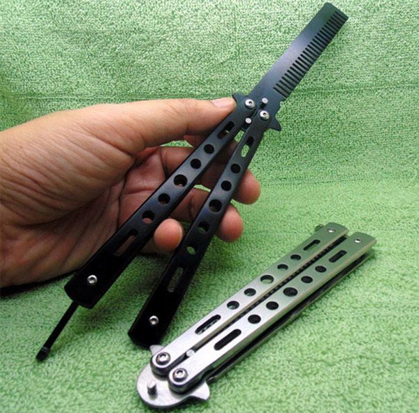 

butterfly knife comb fashion delicate pro salon stainless steel folding training butterfly practice style knife comb tool dhl free