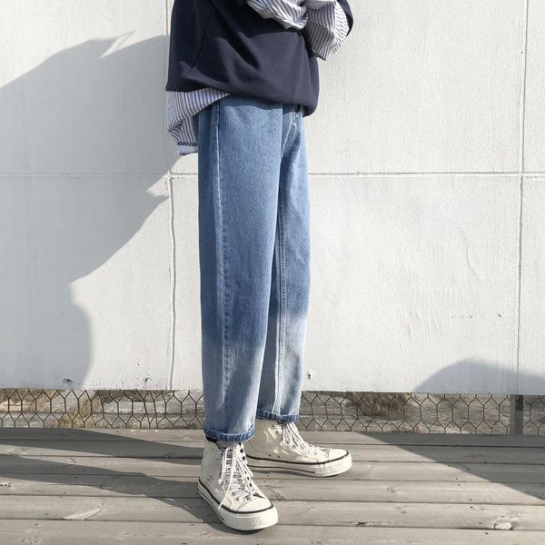 

men's jeans retro fall wide leg pants straight loose trend ins gradient all-match, Blue