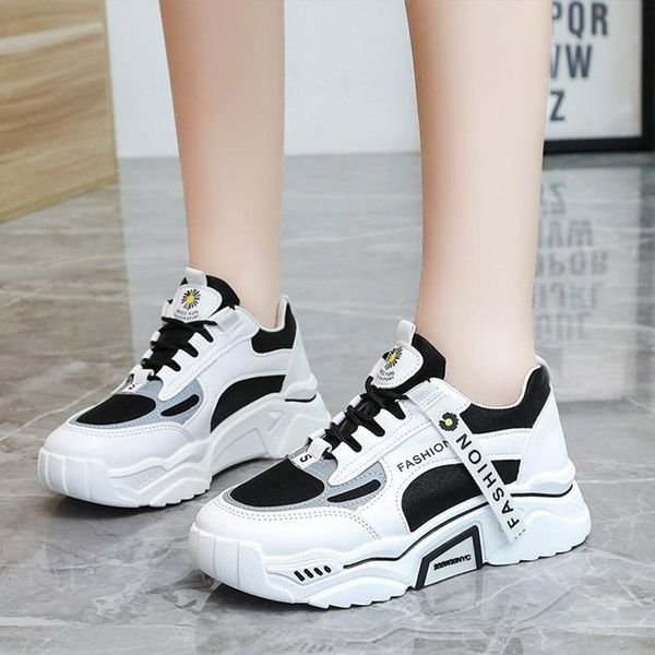 

thick bottom sneakers women mesh platform ladies vulcanized shoes breathable lace up female walking footwear autumn spring 2021, Black