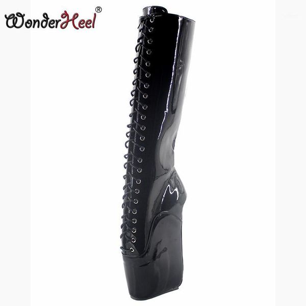 

boots wonderheel ballet laceup " heel with strange patent leather fashion fetish knee high boots1, Black