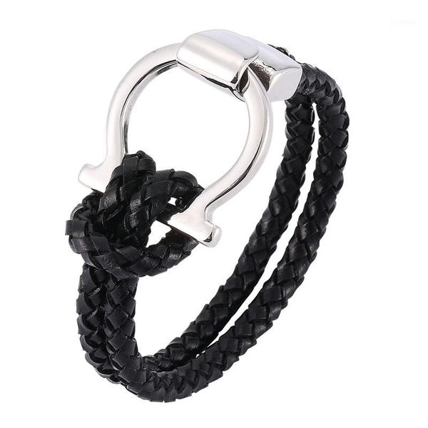 

charm bracelets fashion leather bracelet rope chain mens trendy jewelry unique stainless steel buckle wrap c7971, Golden;silver