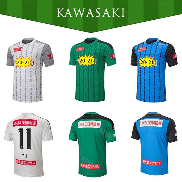

2020 2021 kawasaki frontale soccer jersey j1 league uniform 20 21 yu kengo home blue away grey third green japan football shirt size s-xxl, Black;yellow