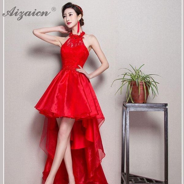

ethnic clothing fashion red lace irregular backless cheongsam modern bride evening dresses mini qi pao women traditional chinese wedding dre