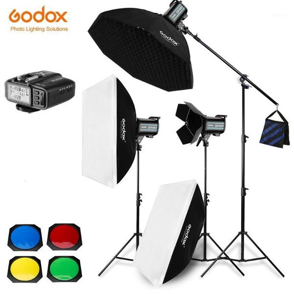 

3x godox qs400ii / qs600ii /qs800ii / qs1200ii 2.4g wireless x1t transmitter studio strobe flash light set softbox lighting kit1