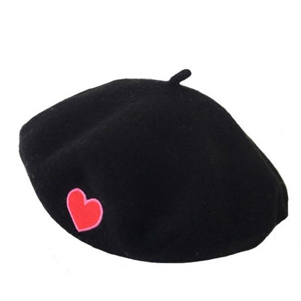

berets 1pc women heart embroidery beret artist cap wool hat headwear, Blue;gray