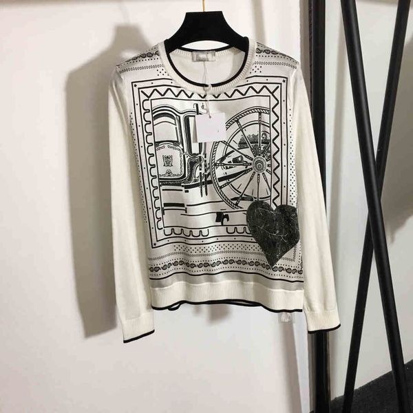 

milan runway sweater 2021 long sleeve o neck women's sweaters high end jacquard pullover women designer sweater 1228-16, White;black