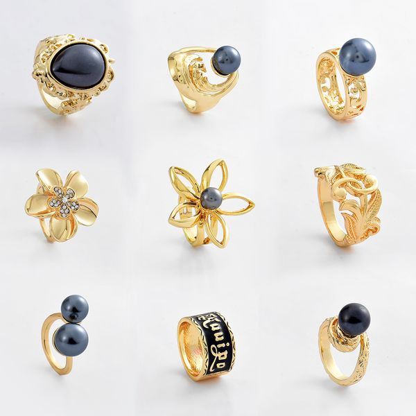 

rings of colorful fashion crystal gold plated tortoise pearl adjustable pearl enamel large jewelry flower hawaiian rings, Silver