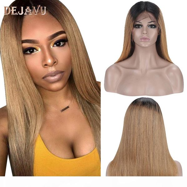 

dejavu blonde straight hair wig lace front human hair wigs 13x4 lace 1b27 brazilian remy wigs for women 150% pre plucked, Black;brown