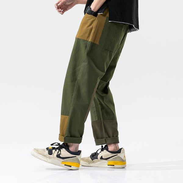

spring new men cargo pants cotton polyester hip hop mid drawsring pockets full length men green gray khaki trousers1, Black