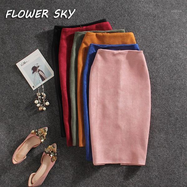 

women skirts summer plus size knee-length pencil skirt female vintage suede split skirts jupe femme faldas mujer1, Black