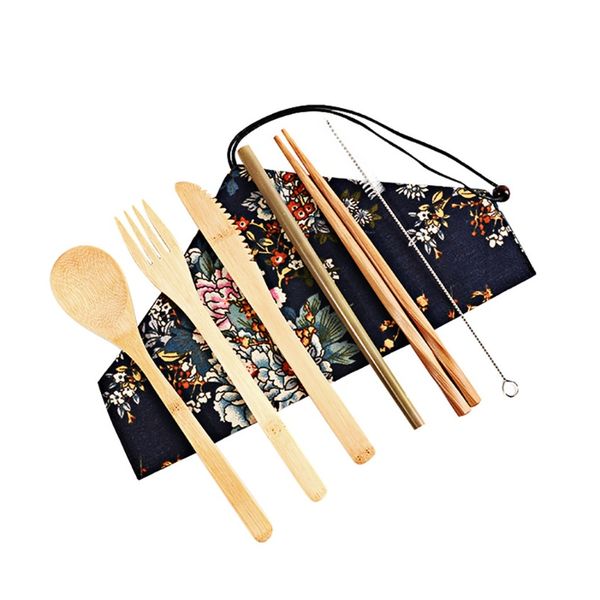 

бамбуковые столовые приборы набор путешествия посуда биоразлагаемая деревянная посуда открытый портативный портативный портативный портативн