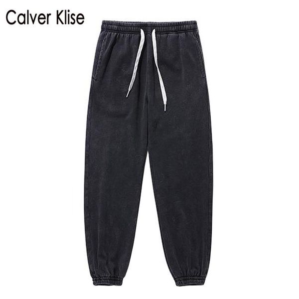 

men's pants calver klise 2021 winter fleece sweatpant loose thick hip hop streetwear japanese tie feet harem joggers trousers male, Black