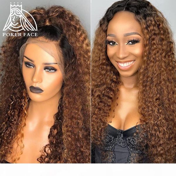 

13x4 фронта шнурка человеческих волос парики ombre цвет воды кудрявые блик глубокая волна коричневого цвета 1b 30 фронтальная парик до щипко, Black;brown