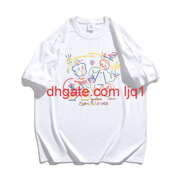 

cartoon printed short sleeve t-shirt men's ins tide brand round neck 5-sleeve bf lazy style trend loose half sleeve t-shirt, White;black