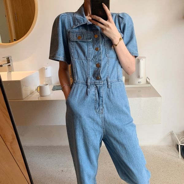

2021 new spring and summer street short fashion thin high versatile waist tools wide leg denim women's overalls 2mcb, Black;white