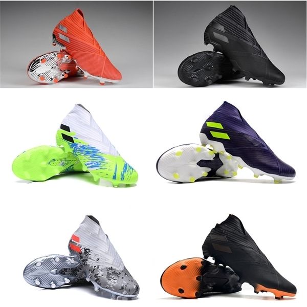 

laceless messi nemeziz 19+ fg mens junior football boots active red chrome waterproof shoes soccer cleats firm ground high top