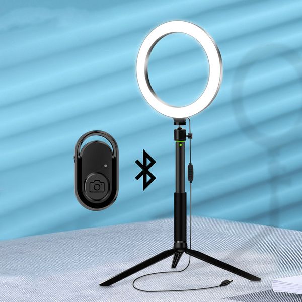 Luz da luz da luz do selfie com a lâmpada do anel do tripé do telefone com a vara remota do selfie de Bluetooth para a iluminação fotográfica da maquiagem VDIEO